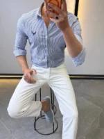 Men’s Slim Fit Striped Shirt – Elegant Casual Button-Up Shirt | Zac - Image 7