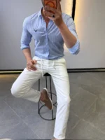 Men’s Slim Fit Striped Shirt – Elegant Casual Button-Up Shirt | Zac - Image 31