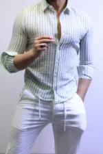 Men’s Slim Fit Striped Shirt – Elegant Casual Button-Up Shirt | Zac