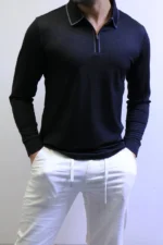 Men’s Knit Polo Shirt Long Sleeve – Slim Fit Elegant Style – ZAC - Image 2