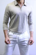 Men’s Knit Polo Shirt Long Sleeve – Slim Fit Elegant Style – ZAC