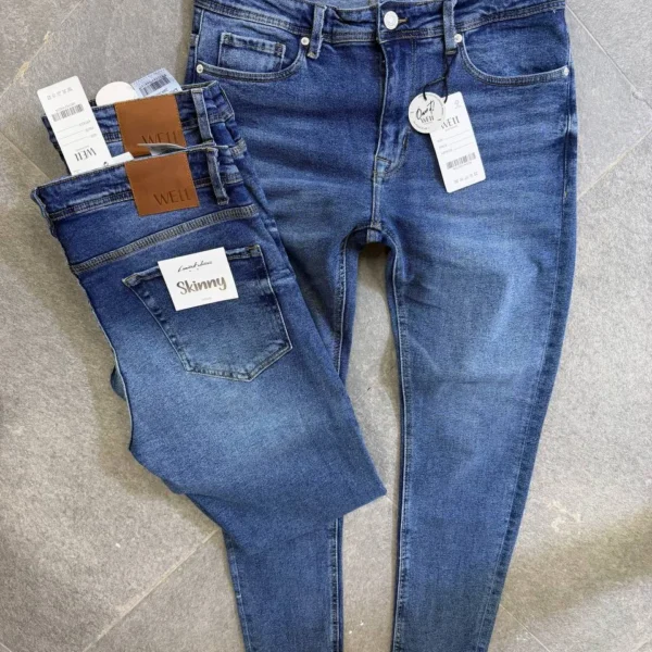 Men’s Dark Blue Slim Fit Stretch Jeans – Washed Denim