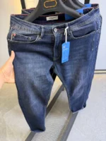 Men’s Dark Blue Slim Fit Jeans – Washed Denim - Image 12
