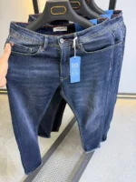 Men’s Dark Blue Slim Fit Jeans – Washed Denim - Image 2