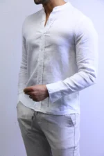 Minimalist White Mandarin Collar Shirt – Modern Slim Fit – Image 4