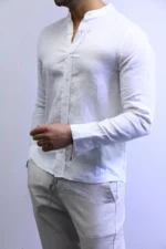 Minimalist White Mandarin Collar Shirt – Modern Slim Fit – Image 6