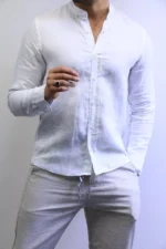 Minimalist White Mandarin Collar Shirt – Modern Slim Fit – Image 5