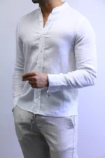 Minimalist White Mandarin Collar Shirt – Modern Slim Fit – Image 7