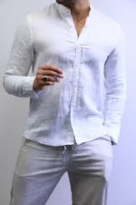Minimalist White Mandarin Collar Shirt – Modern Slim Fit – Image 13