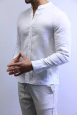 Minimalist White Mandarin Collar Shirt – Modern Slim Fit – Image 12