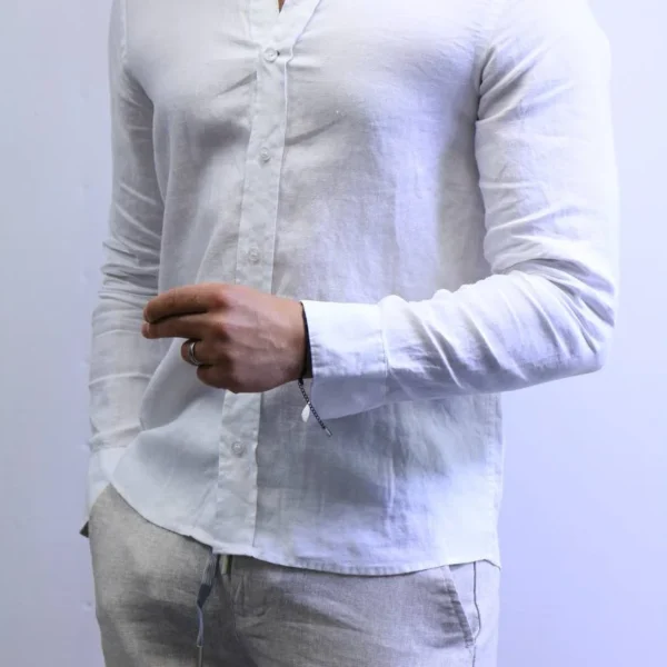 Minimalist White Mandarin Collar Shirt – Modern Slim Fit