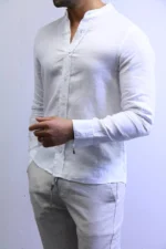 Minimalist White Mandarin Collar Shirt – Modern Slim Fit – Image 10