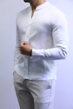 Minimalist White Mandarin Collar Shirt – Modern Slim Fit – Image 9