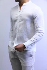 Minimalist White Mandarin Collar Shirt – Modern Slim Fit – Image 8