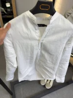 Minimalist White Mandarin Collar Shirt – Modern Slim Fit – Image 2