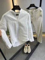 Minimalist White Mandarin Collar Shirt – Modern Slim Fit – Image 16