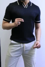 Premium Ribbed Polo T-Shirt – Modern Slim Fit & Elegant Style - Image 3