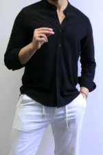Minimalist Mandarin Collar Shirt – Modern Slim Fit & Elegant Style – Image 4