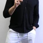 Minimalist Mandarin Collar Shirt – Modern Slim Fit & Elegant Style