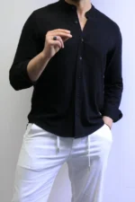 Minimalist Mandarin Collar Shirt – Modern Slim Fit & Elegant Style