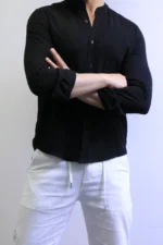 Minimalist Mandarin Collar Shirt – Modern Slim Fit & Elegant Style – Image 27