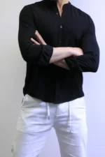 Minimalist Mandarin Collar Shirt – Modern Slim Fit & Elegant Style – Image 21