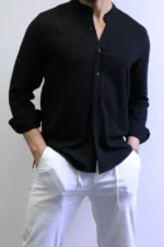 Minimalist Mandarin Collar Shirt – Modern Slim Fit & Elegant Style – Image 17