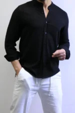 Minimalist Mandarin Collar Shirt – Modern Slim Fit & Elegant Style – Image 15