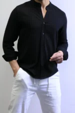 Minimalist Mandarin Collar Shirt – Modern Slim Fit & Elegant Style – Image 11