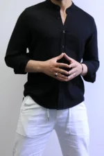 Minimalist Mandarin Collar Shirt – Modern Slim Fit & Elegant Style – Image 8