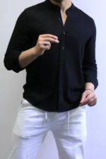 Minimalist Mandarin Collar Shirt – Modern Slim Fit & Elegant Style – Image 13