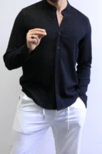 Minimalist Mandarin Collar Shirt – Modern Slim Fit & Elegant Style – Image 23