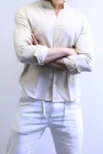 Minimalist Mandarin Collar Shirt – Modern Slim Fit & Elegant Style – Image 26