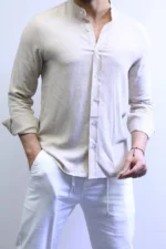 Minimalist Mandarin Collar Shirt – Modern Slim Fit & Elegant Style – Image 22