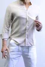 Minimalist Mandarin Collar Shirt – Modern Slim Fit & Elegant Style – Image 3