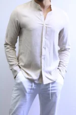 Minimalist Mandarin Collar Shirt – Modern Slim Fit & Elegant Style – Image 16