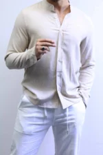 Minimalist Mandarin Collar Shirt – Modern Slim Fit & Elegant Style – Image 9