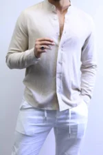 Minimalist Mandarin Collar Shirt – Modern Slim Fit & Elegant Style – Image 24