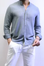 Minimalist Mandarin Collar Shirt – Modern Slim Fit & Elegant Style – Image 25
