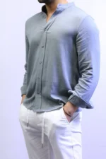 Minimalist Mandarin Collar Shirt – Modern Slim Fit & Elegant Style – Image 2