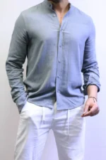 Minimalist Mandarin Collar Shirt – Modern Slim Fit & Elegant Style – Image 7