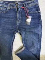 Men’s Dark Blue basic Fit Stretch Jeans – Washed Denim - Image 9
