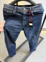 Men’s Dark Blue basic Fit Stretch Jeans – Washed Denim - Image 4