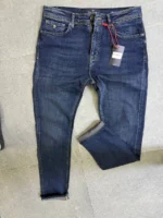 Men’s Dark Blue basic Fit Stretch Jeans – Washed Denim - Image 3