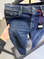 Men’s Dark Blue basic Fit Stretch Jeans – Washed Denim - Image 11