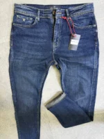 Men’s Dark Blue basic Fit Stretch Jeans – Washed Denim
