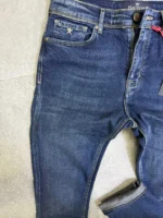 Men’s Dark Blue basic Fit Stretch Jeans – Washed Denim - Image 7