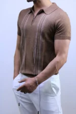 Men's Textured Vertical Stripe Knit Polo Shirt – Image 10