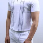 Men's Textured Vertical Stripe Knit Polo Shirt