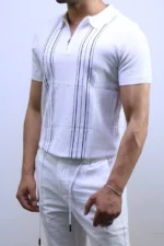 Men's Textured Vertical Stripe Knit Polo Shirt – Image 12
